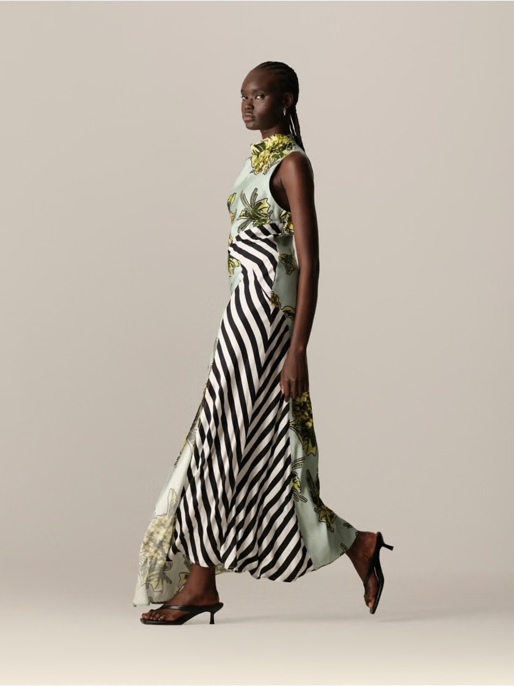 Arrange Floral & Stripe Maxi Dress in Mint and Black